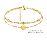 Bracelet à perles double couche en acier inoxydable plaqué or 18 carats, chaîne croisée en acier inoxydable résistant à la corrosion, 26 lettres