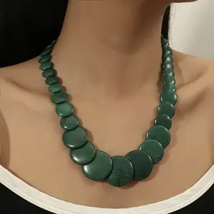 Mode Baru Diskon Besar Gaya Bohemia Batu Pirus Bulat Manik-manik Panjang Kalung Rantai Wanita Pernyataan Diy Perhiasan