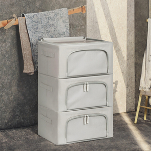 BEST Foldable Fabric Clothes Storage <b>Box</b> Stainless Steel Frame Zipper Laundry <b>Hamper</b> Large Capacity Modern Clothing Organizer - Product Image 2