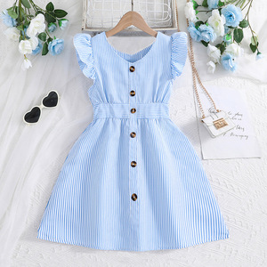 Robe d'été sans manches pour grandes filles, à rayures et pois, avec volants, manches volantées, taille cintrée, robe de princesse coupe trapèze - Product Image 5