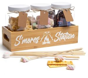 Tùy Chỉnh SMores Kit Cho Lửa Hố SMores Caddy Với Jar <span class=keywords><strong>Sticks</strong></span> Cho SMores Nhà Sản Xuất Trạm Hộp Gỗ Cho <span class=keywords><strong>Marshmallow</strong></span> Rang Gậy - Product Image 1