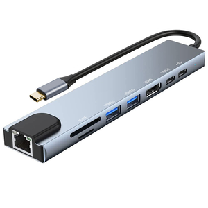 Base de Conexión 8 en 1 Tipo <span class=keywords><strong>C</strong></span>, <span class=keywords><strong>USB</strong></span> <span class=keywords><strong>C</strong></span> a <span class=keywords><strong>HDMI</strong></span>, <span class=keywords><strong>RJ45</strong></span>, <span class=keywords><strong>USB</strong></span> 3.0, <span class=keywords><strong>USB</strong></span> 2.0, SD, TF, PD Tipo <span class=keywords><strong>C</strong></span> para MacBook Pro - Product Image 1