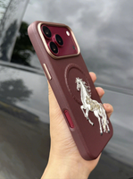 Coque de téléphone magnétique personnalisable avec broderie de cheval au design original pour iPhone 17 Pro Max et iPhone 18 Pro Max