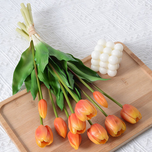 Handmade Artificial Flower 5 Branch Bundle High End Real Touch Faux Flower Bouquet Soft Rubber <strong>Tulip</strong> for Home Desktop Decoration - Product Image 1