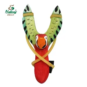 RTS Tier geformte Kinderspiel zeug Holz schnitzerei Schleuder Hand geschnitzte Holz schleuder Roter Papagei Schleuder