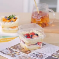 IMEE 250ml Bécher carré transparent en plastique, petit gobelet à dessert pour mousse, gâteau, crème brûlée, pudding, lait, couvercle en PP pour usage alimentaire