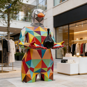 Sculpture d'oiseau géométrique à facettes peinte, statue d'art moderne, grande sculpture d'oiseau géométrique à facettes, décoration paysagère artistique - Product Image 1