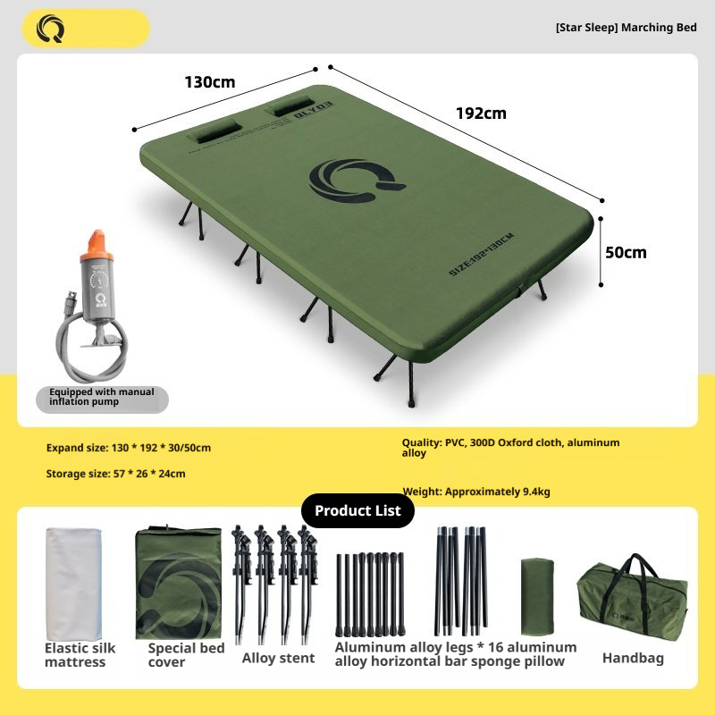 Wire Mesh Folding Bed - Green 130cm + Manual Pump