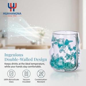 Wholesale Custom Handmade Heat Resistant <b>Mug</b> <b>Double</b> Layer Glass Cup <b>Wall</b> Glasses Coffee with Dry Flower for Wedding - Product Image 3