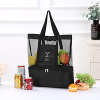 Bolsa Térmica Portátil de Malla Abierta con Asa Única, Doble Compartimento, para Picnic, Deportes, Viajes y Almacenamiento al Aire Libre, para Hombres y Mujeres