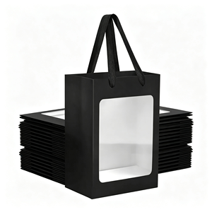 Bolsas de Regalo de Papel Kraft con Logotipo Personalizado, con Ventana y Asas, Bolsas de Regalo para Bodas y Fiestas - Product Image 1
