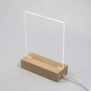 Erasable Memo Night Light Em Branco Acrílico LED Note Board Madeira Night Light Para DIY