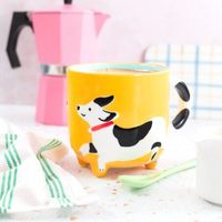 Mug en céramique fait main de designer, motif chien de dessin animé mignon, luxe léger haut de gamme, compatible lave-vaisselle et micro-ondes, décoration d'intérieur