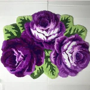 Hand tuft wool purple fluffy rug floral flower jungle rug