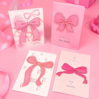 Tarjeta de Felicitación 3D con Lazo Rosa Coqueta, con Juego de Sobres, Tarjetas de Cumpleaños Plegables con Lámina Dorada de Lujo, Tarjetas de Felicitación de Papel para Mujeres y Niñas