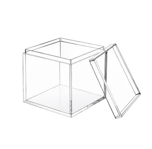 Caixa de acrílico quadrada para armazenamento de bolo tiramisu, mousse, sobremesa, biscoitos doces, embalagem de plástico transparente com tampa
