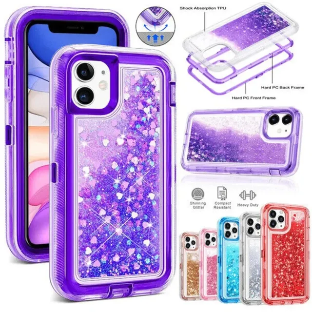 3D Bling Glitter Liquid Flowing Quicksand Case for IPhone 16 15 14 13 12 11 Pro Max XR XS 13Mini Shockproof Armor Phone Case