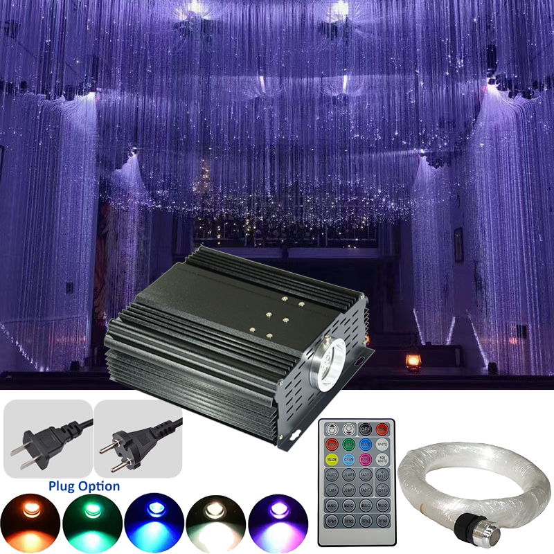 Fiber Optic Hanging Lights Aluminum Ceiling Pendant LED RGBW Optical Fiber Lamp with Remote Control Dimmable IP33 Rated CRI90