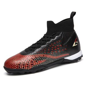 Chaussures de football montantes noires et rouges pour hommes, crampons FG, vente en gros, chaussures de sport d'entraînement personnalisées - Product Image 3