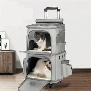 Nordic cat bag double layer Pet Trolley Case Pet Stroller for Outdoor Travel Large Capacity Two cat dog Breathable Carrying Bag