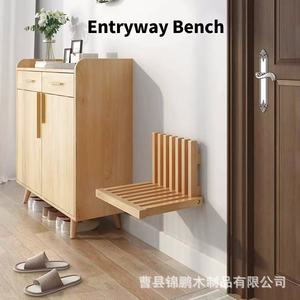 Wooden Folding Shoe Changing <b>Stool</b> Wall Mounted Solid Wood Minimalist Design <b>Bathroom</b> Entrance Seat - Product Image 3