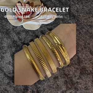 Brazalete de Hueso de Serpiente, Chapado en Oro de 18K, Acero Inoxidable, Detalles de Circonita, Geométrico, Moderno, Cadena Elástica Ajustable, Joyería Elegante para - Product Image 2