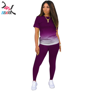 Women Two Piece Set Summer Fashion Gradient T-shirt + <b>Plus</b> <b>Size</b> Tracksuit - Product Image 1