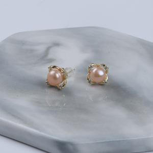 Yeni tasarım 7-8mm doğal beyaz düğme şekil inci altın renk yüzük ve küpe - Product Image 4