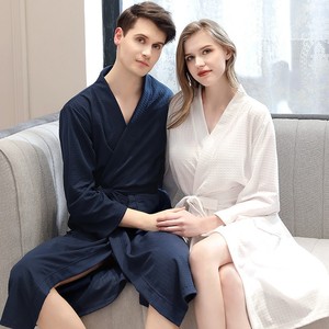 Family High Quality Long Kimono <strong>Robe</strong> Solid Color Couple Pajamas Bathrobe Long Pajama <strong>Waffle</strong> Sleeping <strong>Robe</strong> - Product Image 2