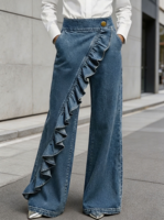 Jean pour femme à taille croisée, coupe asymétrique, en denim, jambe large, bootcut, style rétro Y2K, pantalon ample pour l'été