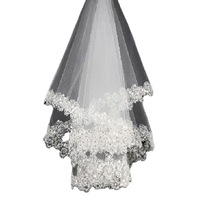 Voile de mariée de chapelle avec dentelle française pailletée, voile traînant de 1,5 m, ornements