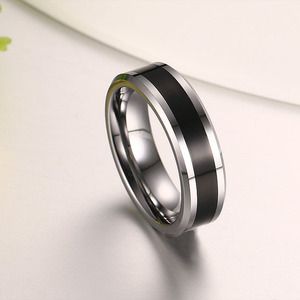 Anneaux en tungstène à rainure <span class=keywords><strong>unique</strong></span>, finition noire, populaire en Europe et en Amérique, 6 mm, bord biseauté, pour hommes et garçons - Product Image 4
