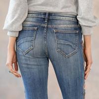 Jeans bootcut pour femme, broderie de roses, couleur vintage, personnalisez votre nom de marque