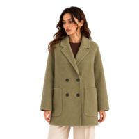 Nouveau Manteau en Laine Double Boutonnage Ample pour Femme Automne-Hiver, Style Commuter, Personnalisable, Fabriqué en Usine, Écologique et Coupe-Vent