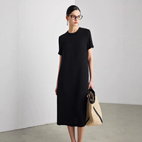 Robe de luxe 100 % soie de mûrier pour femme, 30 momme, crêpe épais, élégante, vintage, col rond, manches courtes, coupe trapèze, longueur maxi 2026