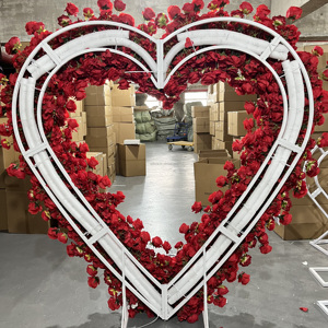 A71 Arche artificielle de fleurs de rose rouge profond pour vin de <span class=keywords><strong>Bourgogne</strong></span> avec support Arche florale en forme de cœur pour la <span class=keywords><strong>location</strong></span> d'événements de mariage - Product Image 3
