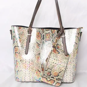 fashion snake pattern pu tote bag with shoulder strap