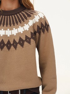 Women Knit Sweater <b>Mock</b> <b>Neck</b> Pullover Geometric Pattern Long Sleeve Cable Knit <b>Top</b> for Autumn Winter - Product Image 5