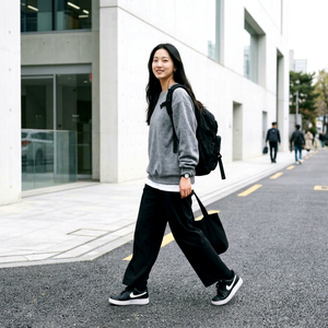 Service sur mesure : Sweat-shirt gris oversize, pantalon noir à jambes larges, tenue décontractée pour femme, Red Star pour baskets, style urbain pour adultes - Product Image 1