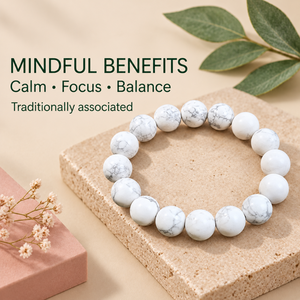 สร้อยข้อมือหินแคลไซต์ SoulWise ลูกปัดทรงกลมขัดเงา ลายหินอ่อนสีขาว จากมณฑลมหาราษฏระ - Product Image 5
