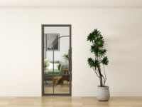 Porte à battant en acier et verre de style minimaliste personnalisable, porte intérieure pivotante avec dimensions sur mesure