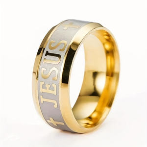 KOMI-Anillo de acero inoxidable para hombre, anillo de boda de moda con Cruz de Jesús, para hombres, ajuste cómodo - Product Image 1