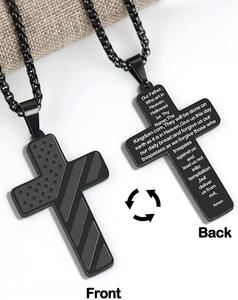 Collier pendentif croix de Jésus drapeau américain en gros, bijoux gravables vierges en acier inoxydable, verset biblique religieux chrétien - Product Image 4
