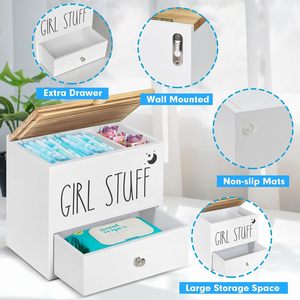 Support mural en bois pour tampons avec tiroir et couvercle, organisateur de cotons-tiges, boîte de rangement pour tampons en coton - Product Image 5