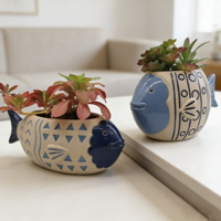 FANGSHENG Mini pots à fleurs en céramique émaillée en forme de poisson pour plantes succulentes, pour la maison, le bureau, les mariages et les jardins