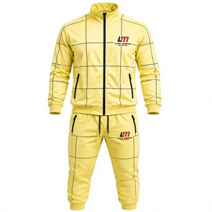 Chándal con Capucha Amarillo para Hombre Long Mission, Cierre Completo, Estampado Geométrico, Ropa Deportiva Informal, Transpirable, de Algodón, para Invierno - Product Image 1