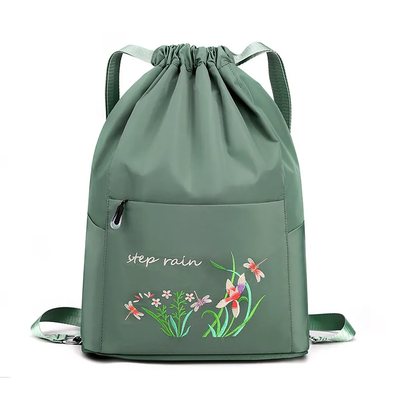 Promotion Embroidery Waterproof Floral Print Canvas bag New Model Small Waterproof Drawstring Bag