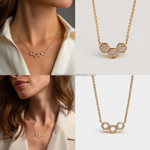 Collana in argento Sterling bianco zircone cubico alla moda geometrico placcato oro <span class=keywords><strong>gioielli</strong></span> per amanti - Product Image 3