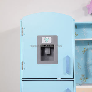 Grande cuisine de jeu en bois bleue pour enfants avec réfrigérateur vintage, micro-ondes, cuisinière et évier, ensemble de cuisine d'imitation haut de gamme - Product Image 6