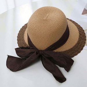 Color Matching Bow Fashion Women Summer Large Brim Bulk <b>Sunscreen</b> Shading Fisherman Wholesale Hat Straw - Product Image 4